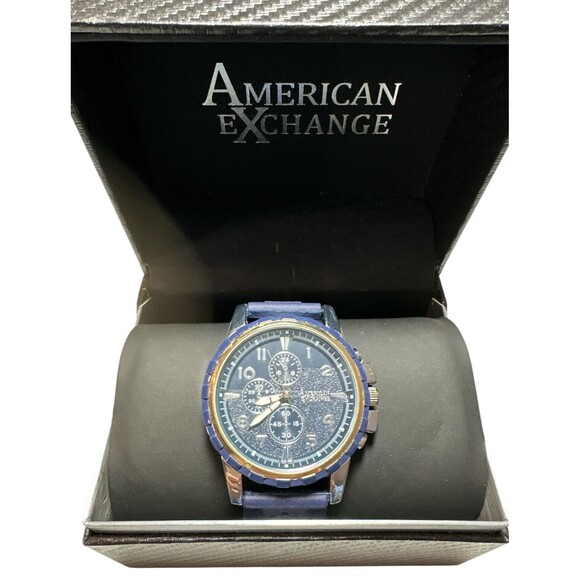 American Exchange Men's Analog Three-Hand Quartz Navy Silicone Strap Watch 45mm - Picture 1 of 2